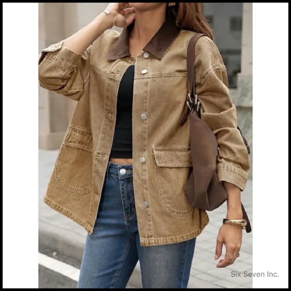 Oversized Denim Jacket Classic Y2K Streetwear Chic Button Front Drop Shoulder - Picture 6 of 7